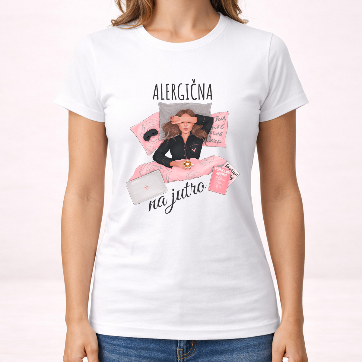 Alergična na jutro - Majica - Ženska – prikaz izdelka
